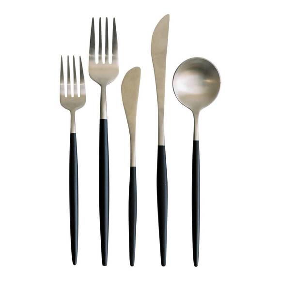 NEW BORROWED BLU luna flatware 5 piece set in black+silver - Picture 4 of 4